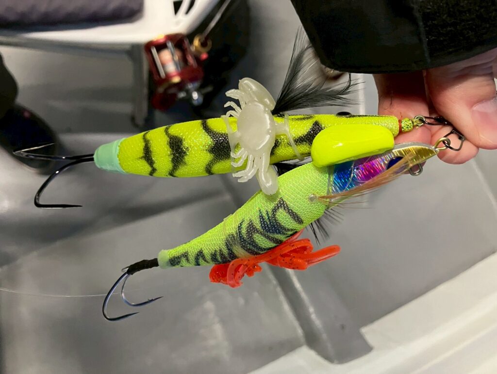 タコエギとオモリを使った船タコ仕掛け